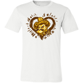 Wyoming pride design featuring Pistol Pete framed in a bold heart on a white T-shirt.